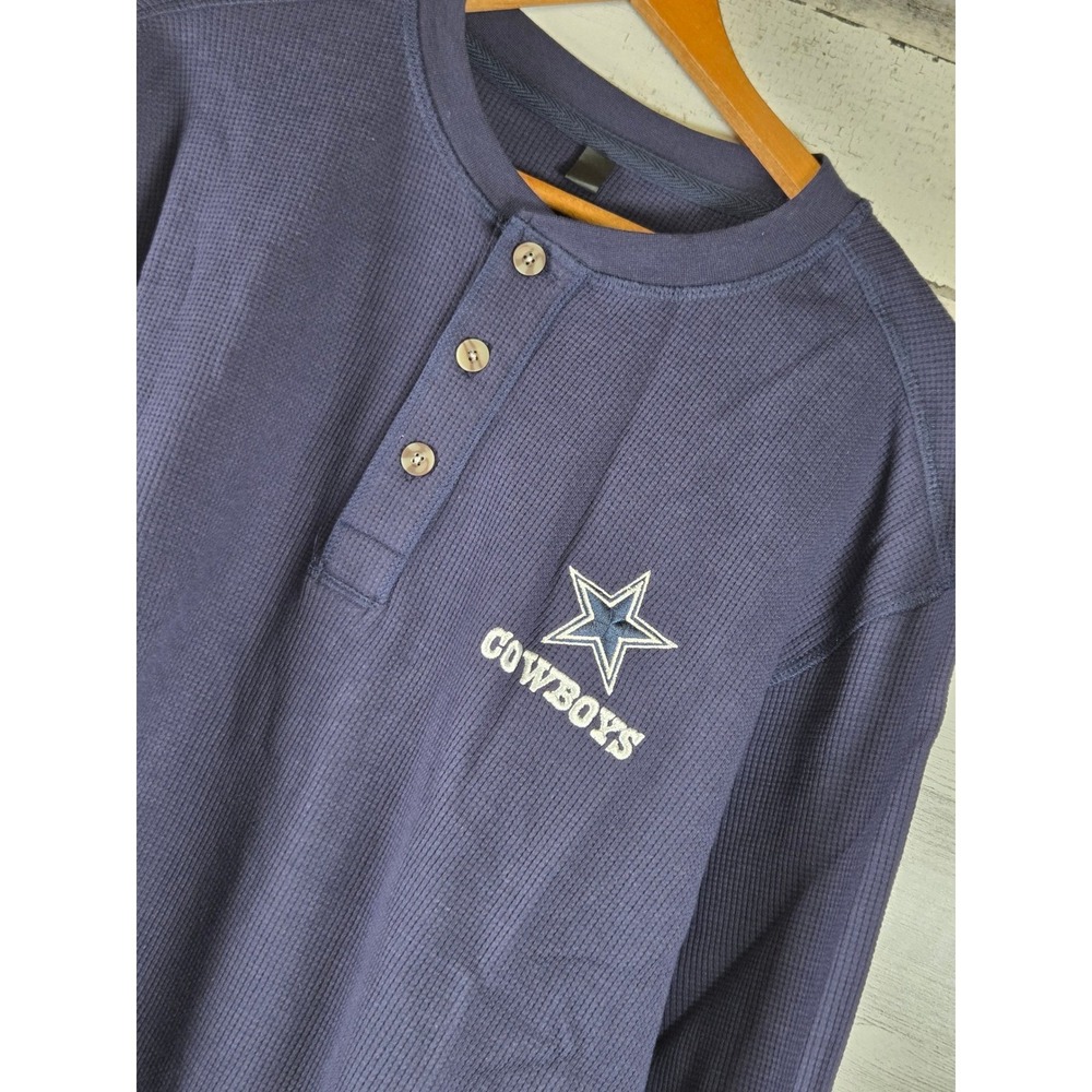 NFL Team Apparel Dallas Cowboys Henley Men XL Navy Waffle Knit Thermal New